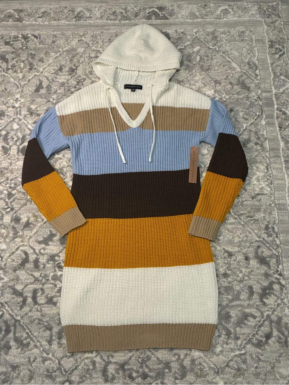 Almost Fabulous Hooded Sweater Dress - Multi Color
